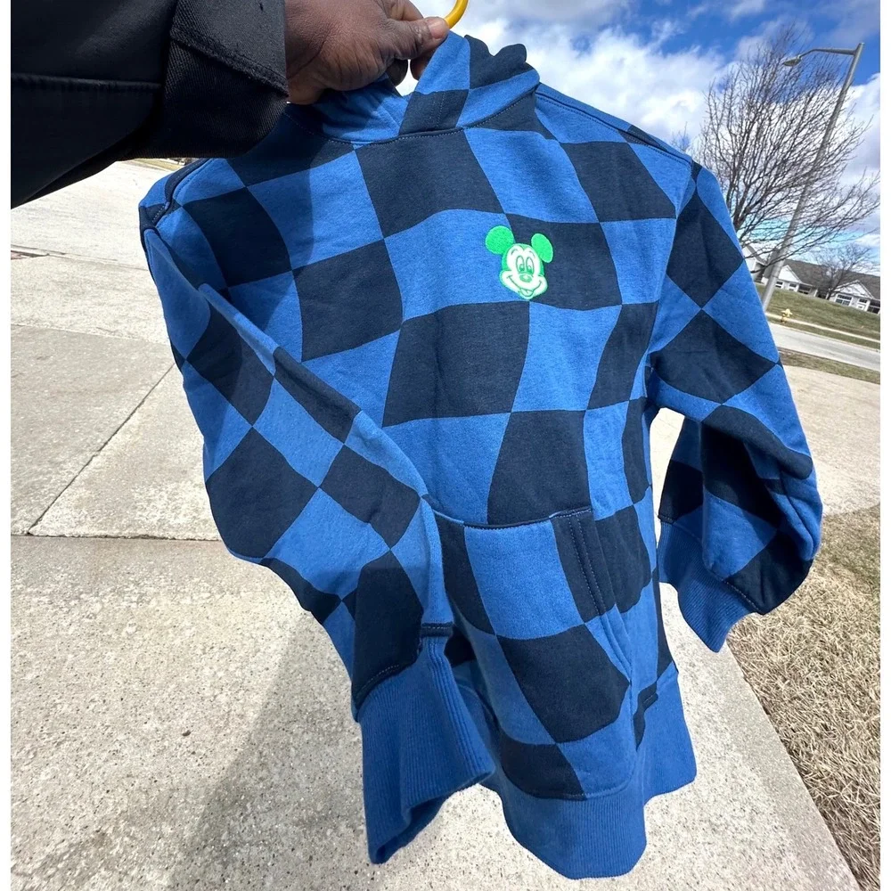 Old Navy Disney Mickey Mouse Oversized Pullover Hoodie Sz S 6-7 Hyper Blue Plaid